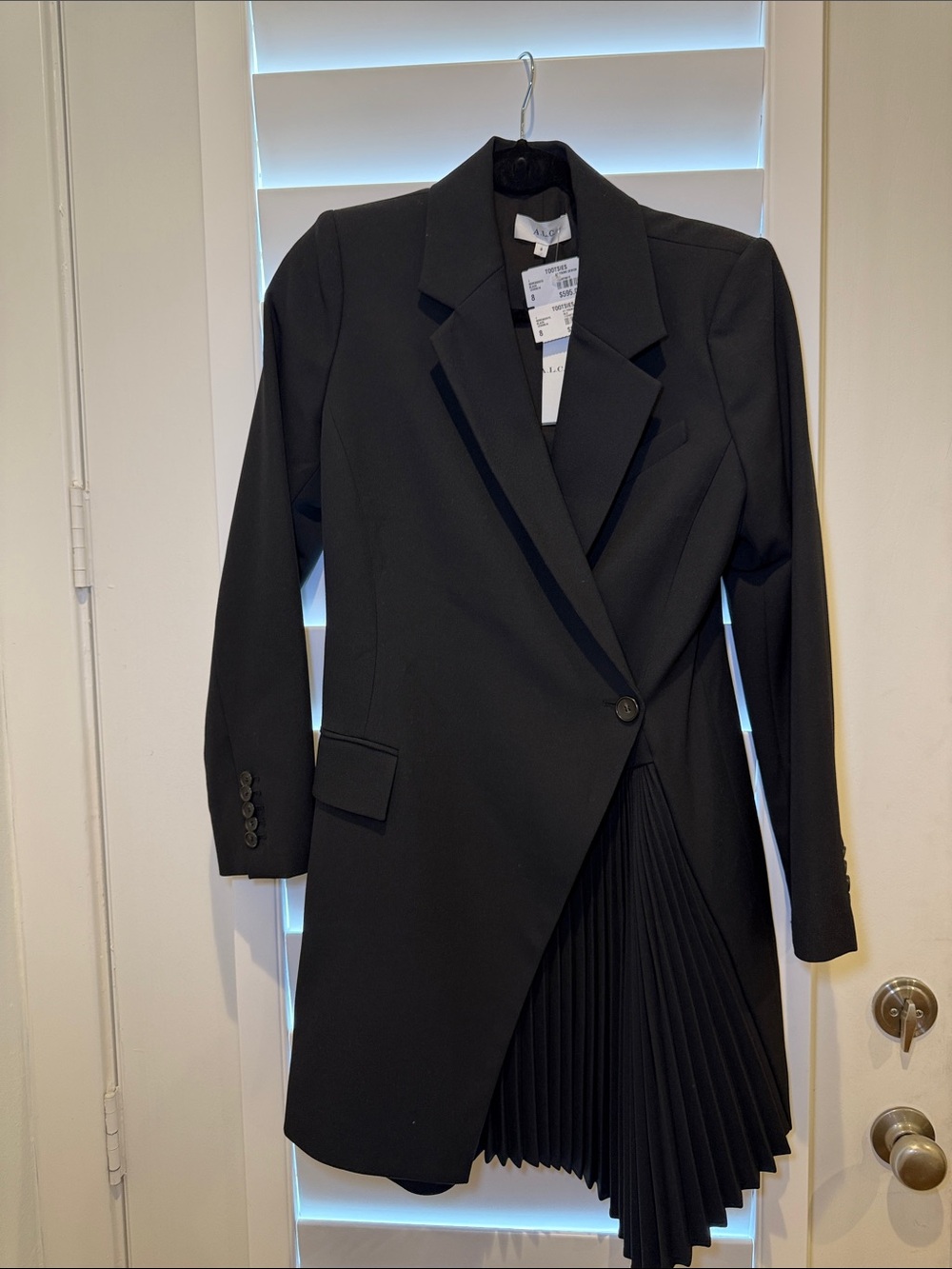 A.L.C. Black Long Sleeve Pleated Blazer Dress
